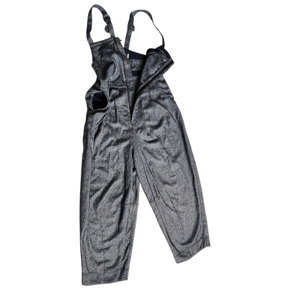 Free People Silver Metallic Herringbone Hippie Overall Relaxed Jumpsuit Boho (M) - Picture 7 of 14
